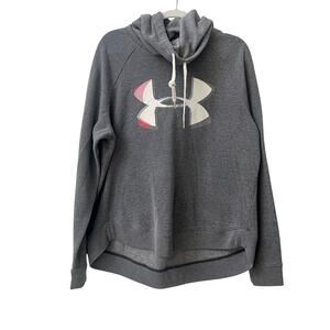 UNDER ARMOUR Women's XL Fleece Big Logo Hoodie Pink White Logo Workout Sporty
